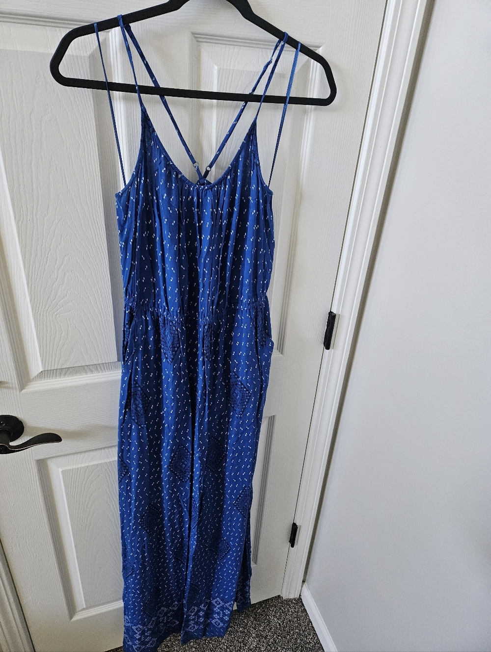 Lucky Brand Blue Geo Print Maxi Dress with Pockets - Large